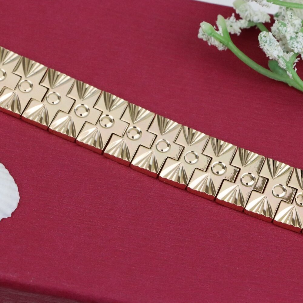 "Geometric Pattern Rose Gold Bracelet in High Polish Finish, XPBL0898